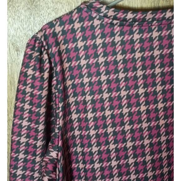 Anne Klein Women XL Red/ Gold Houndstooth Flare Hem Puff Sleeve Fall Dress - Picture 4 of 6